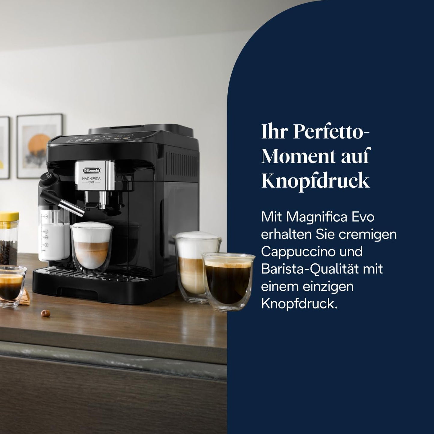 Magnifica Evo (ECAM292.81.B) - Perfetto Kaffeevollautomat mit LatteCrema-Milchaufschäumer,7 One-Touch-Getränke,Espresso Kaffeemaschine,Soft-Touch-Bedienfeld,Schwarz