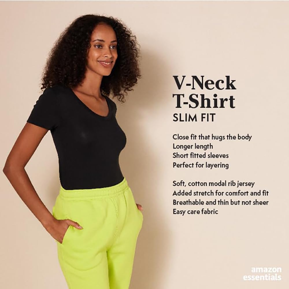 Women's Slim-Fit Short-Sleeve V-Neck T-Shirt, Pack of 2