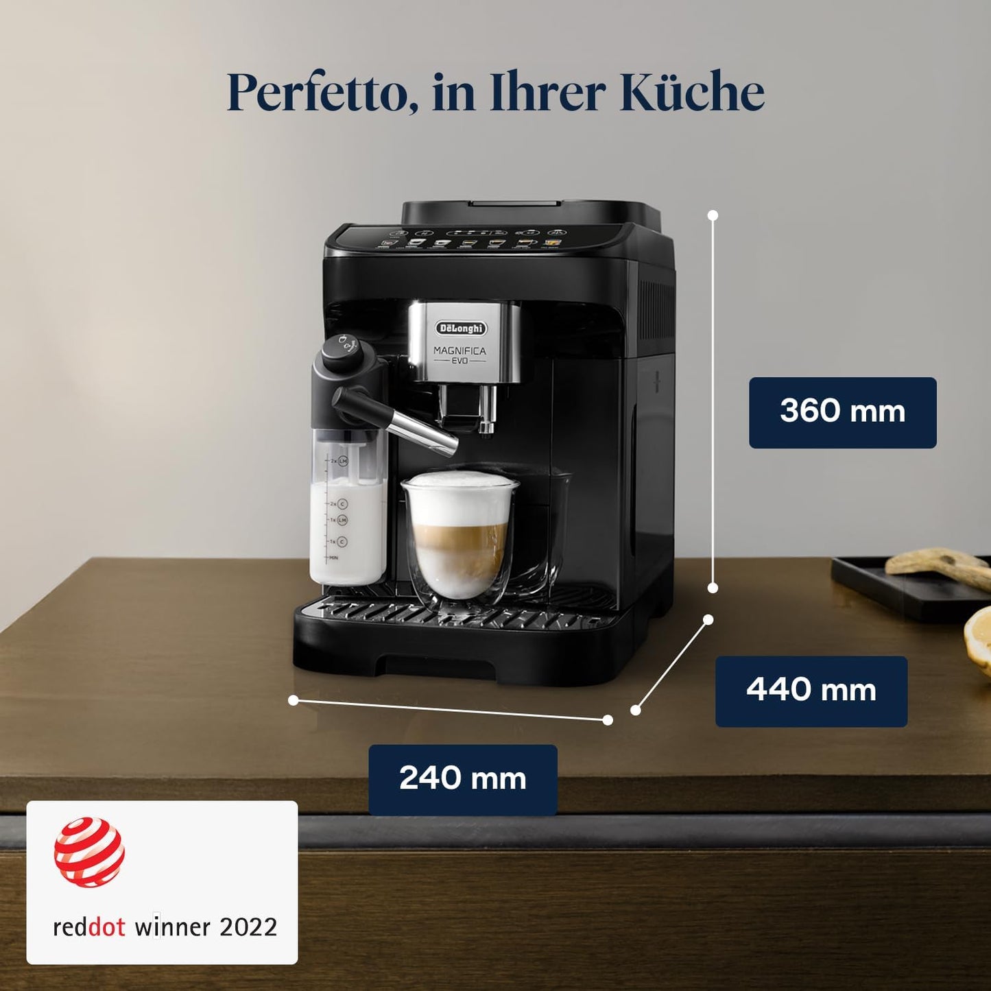 Magnifica Evo (ECAM292.81.B) - Perfetto Kaffeevollautomat mit LatteCrema-Milchaufschäumer,7 One-Touch-Getränke,Espresso Kaffeemaschine,Soft-Touch-Bedienfeld,Schwarz