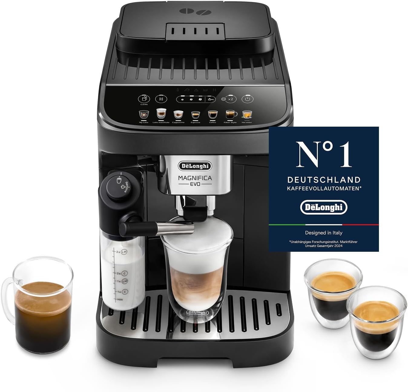 Magnifica Evo (ECAM292.81.B) - Perfetto Kaffeevollautomat mit LatteCrema-Milchaufschäumer,7 One-Touch-Getränke,Espresso Kaffeemaschine,Soft-Touch-Bedienfeld,Schwarz