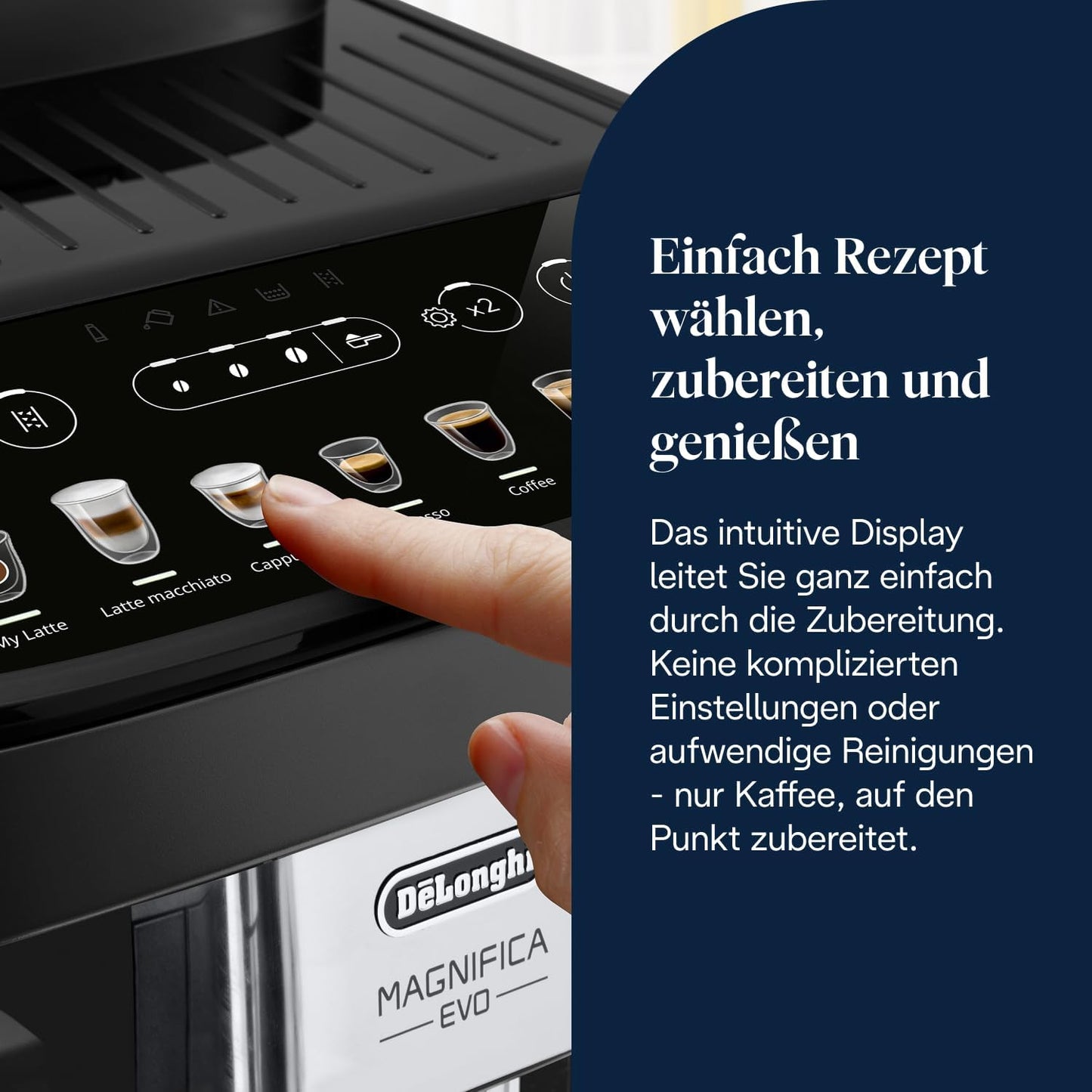 Magnifica Evo (ECAM292.81.B) - Perfetto Kaffeevollautomat mit LatteCrema-Milchaufschäumer,7 One-Touch-Getränke,Espresso Kaffeemaschine,Soft-Touch-Bedienfeld,Schwarz