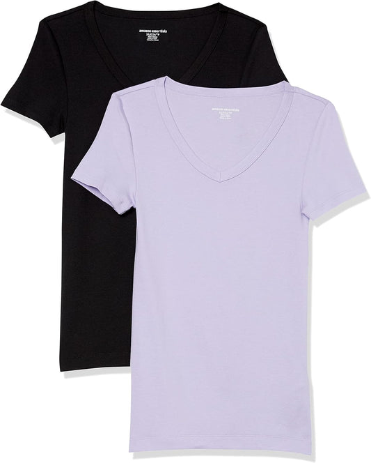 Women's Slim-Fit Short-Sleeve V-Neck T-Shirt, Pack of 2