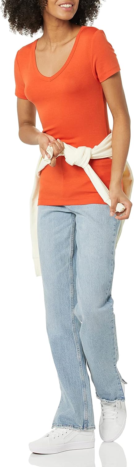 Women's Slim-Fit Short-Sleeve V-Neck T-Shirt, Pack of 2